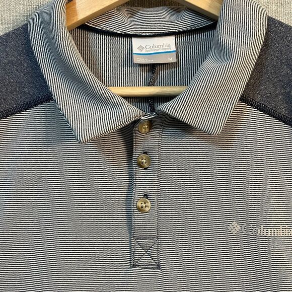 MEN'S BLUE GRAY POLO - COLUMBIA - SHORT SLEEVE - SIZE M Two Tone Striped - Picture 3 of 9